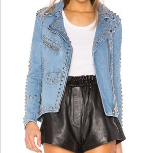 Free people Moto denim studded jacket